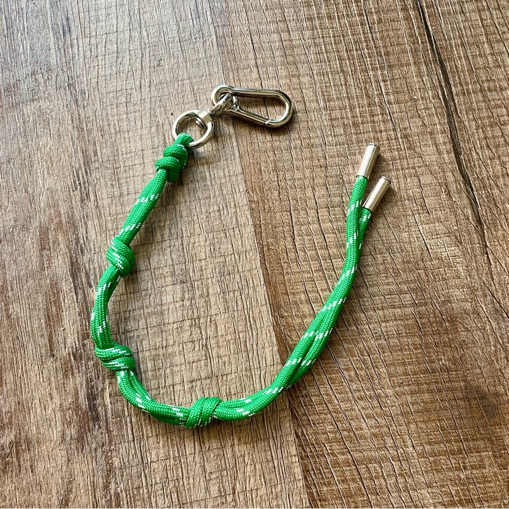 Green Knotted Keychain with Silver Clasp